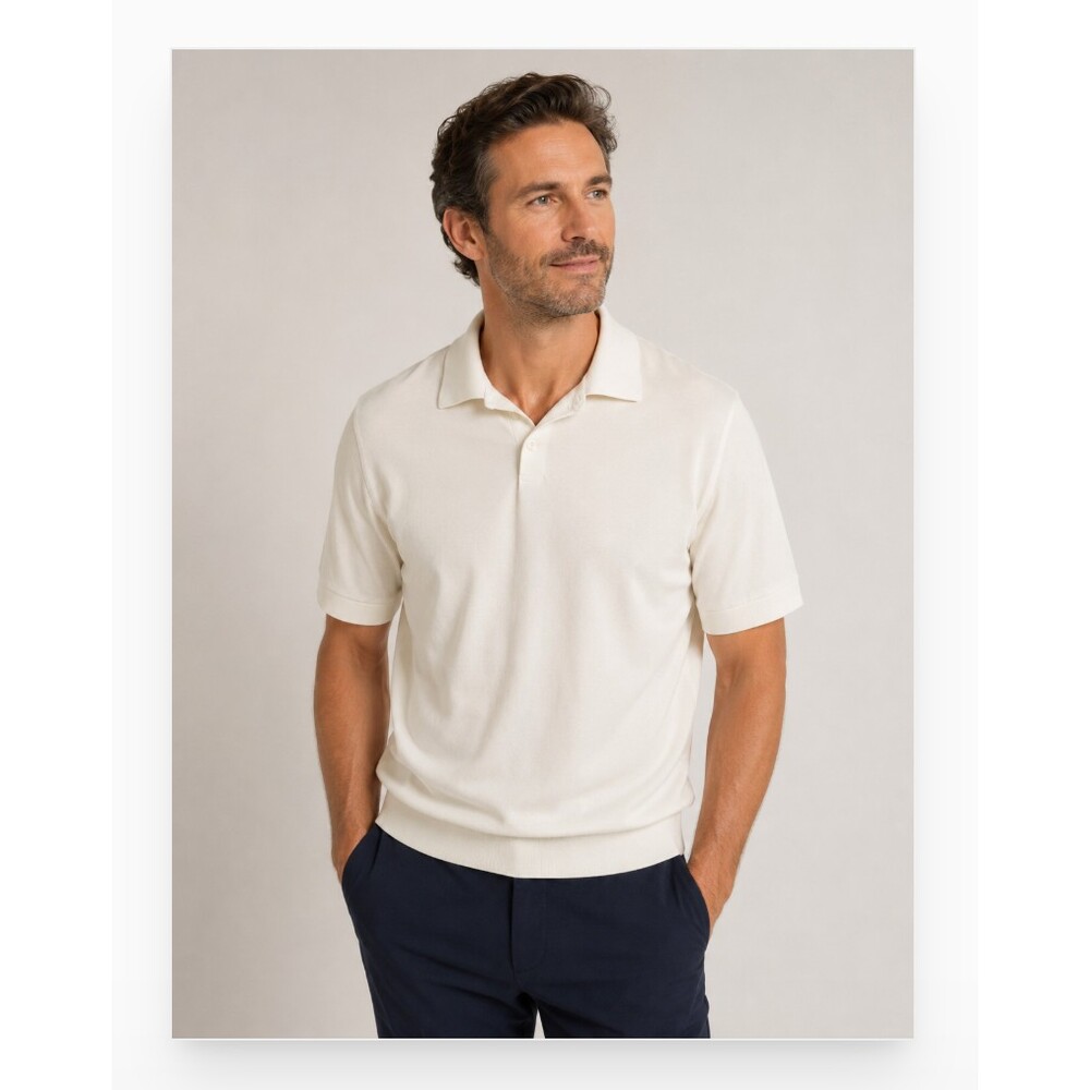 Suitsupply Polo Shirt Mens 2XL White Cotton Silk Knit Short Sleeve Casual